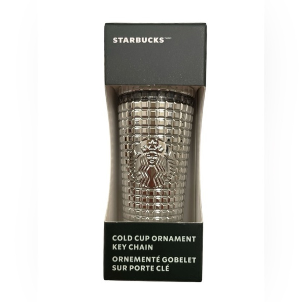 NEW! Starbucks 2023 Holiday Silver Grid Disco Cold Cup Keychain Ornament!